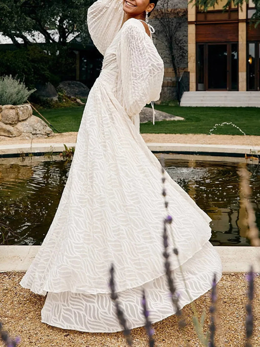 V-Neck Long Sleeve Maxi Dress