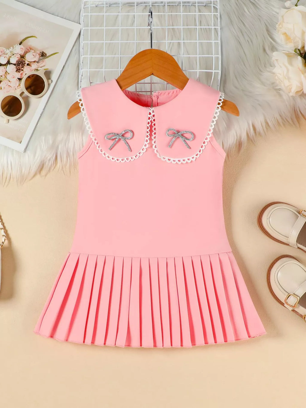 Children's Bow-Accented Pleated Dress