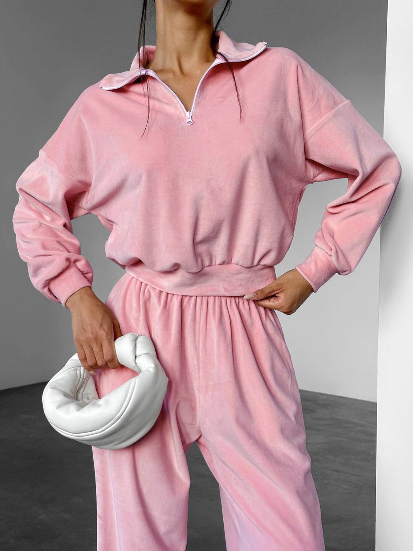 Quarter Zip Long Sleeve Top and Pants Set