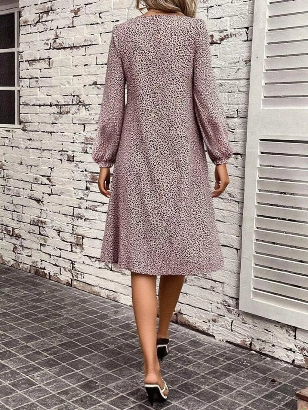 Leopard Balloon Sleeve Midi Dress