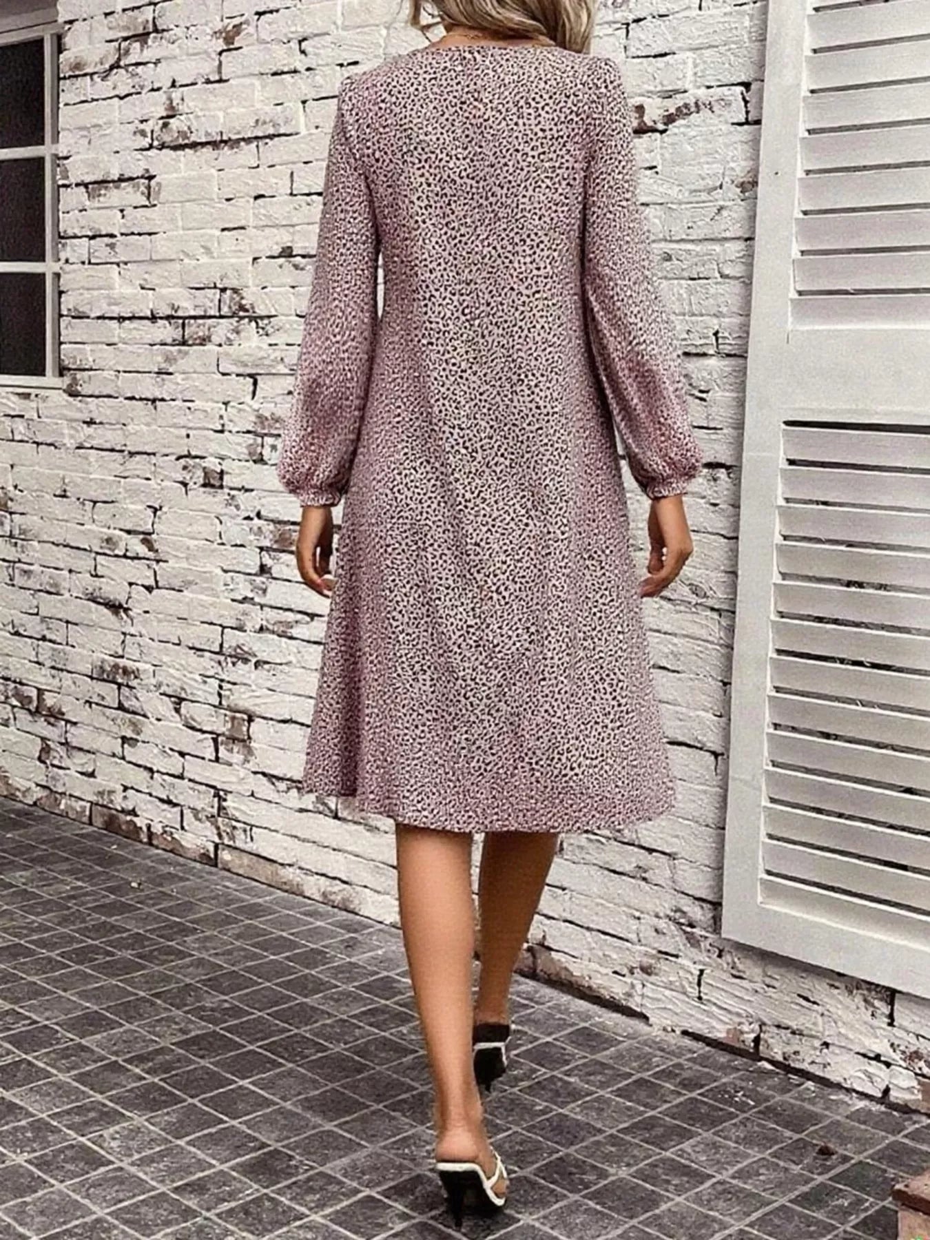 Leopard Balloon Sleeve Midi Dress