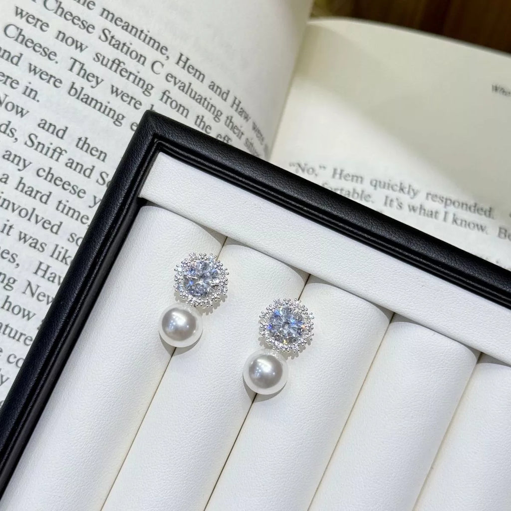 Zircon Pearl Drop Earrings
