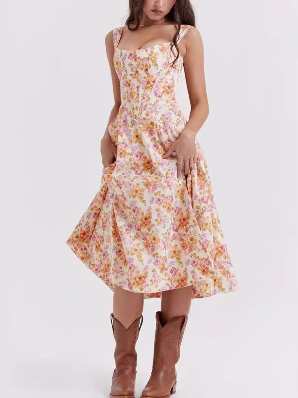 Floral Print Midi Dress with Slit