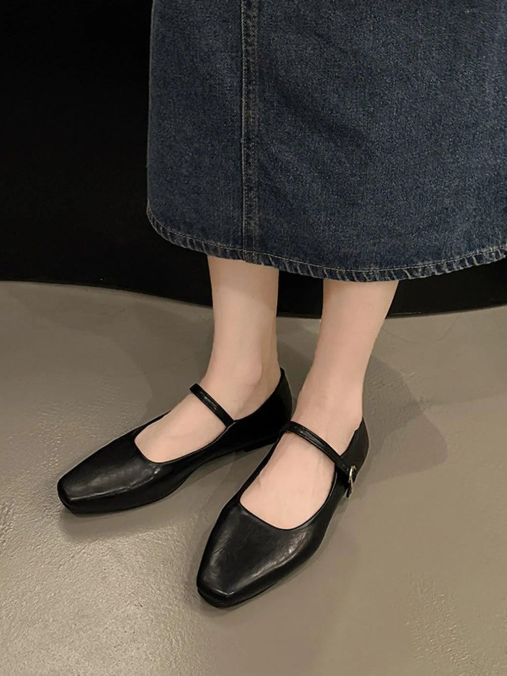Leather Buckle Mary Jane Loafers