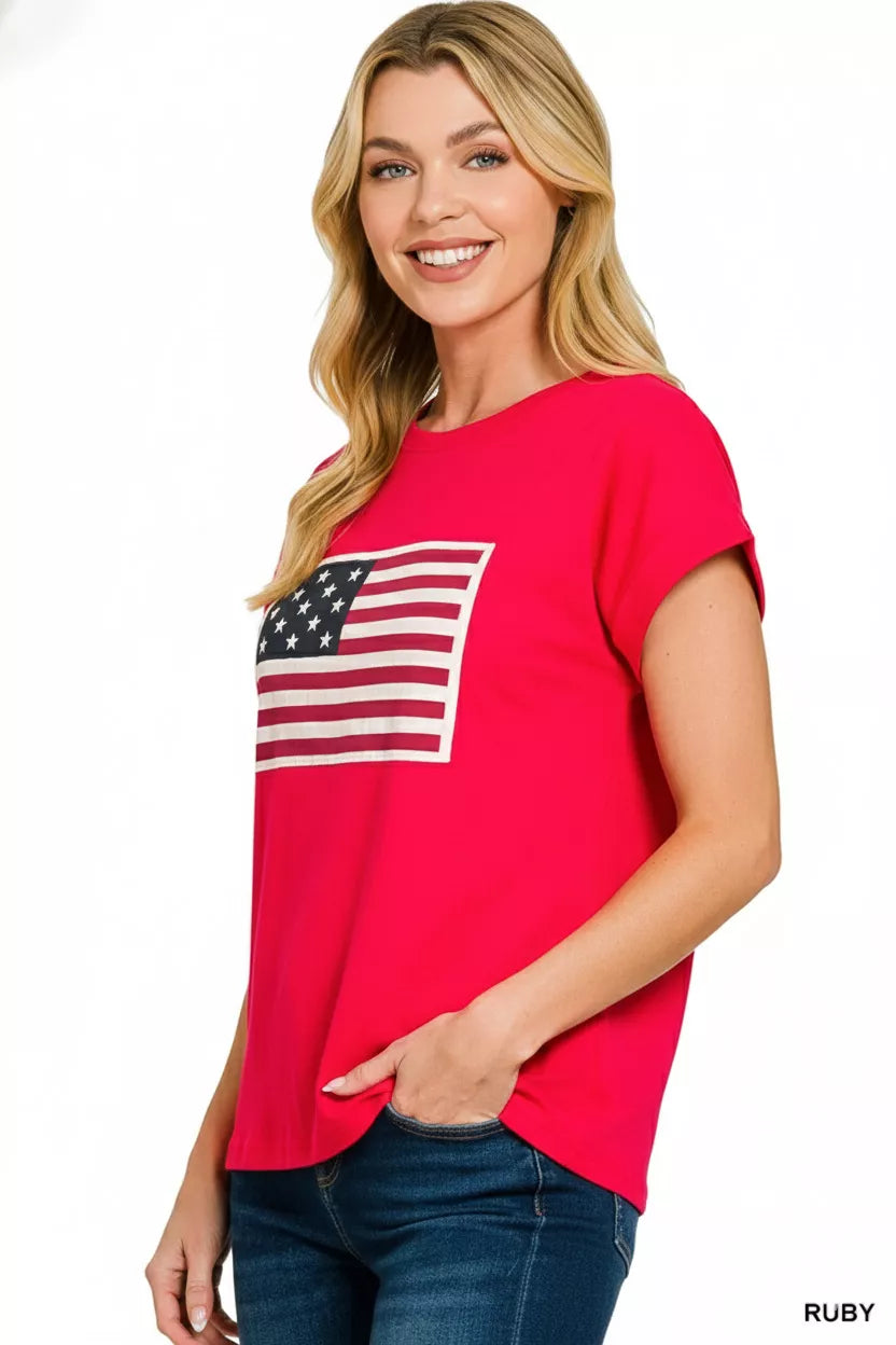 Zenana Full Size US Flag Round Neck Short Sleeve T-Shirt Plus Size