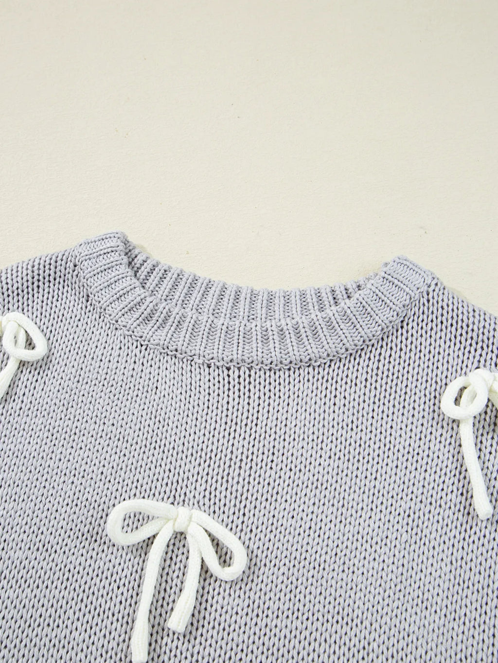 Bow Round Neck Short Sleeve Sweater