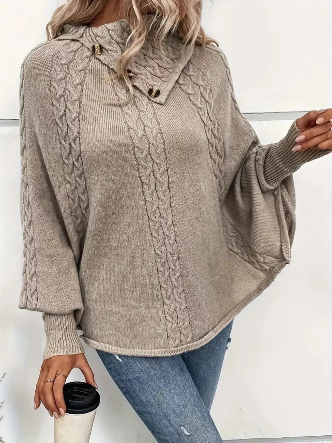 Cable Knit Button Detail Sweater
