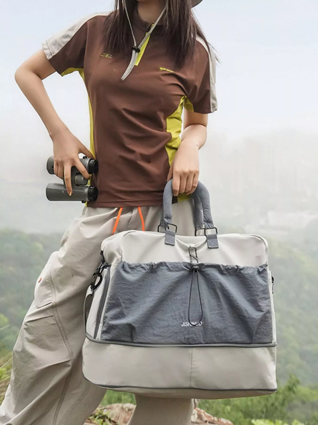 Drawstring Color Block Travel Bag