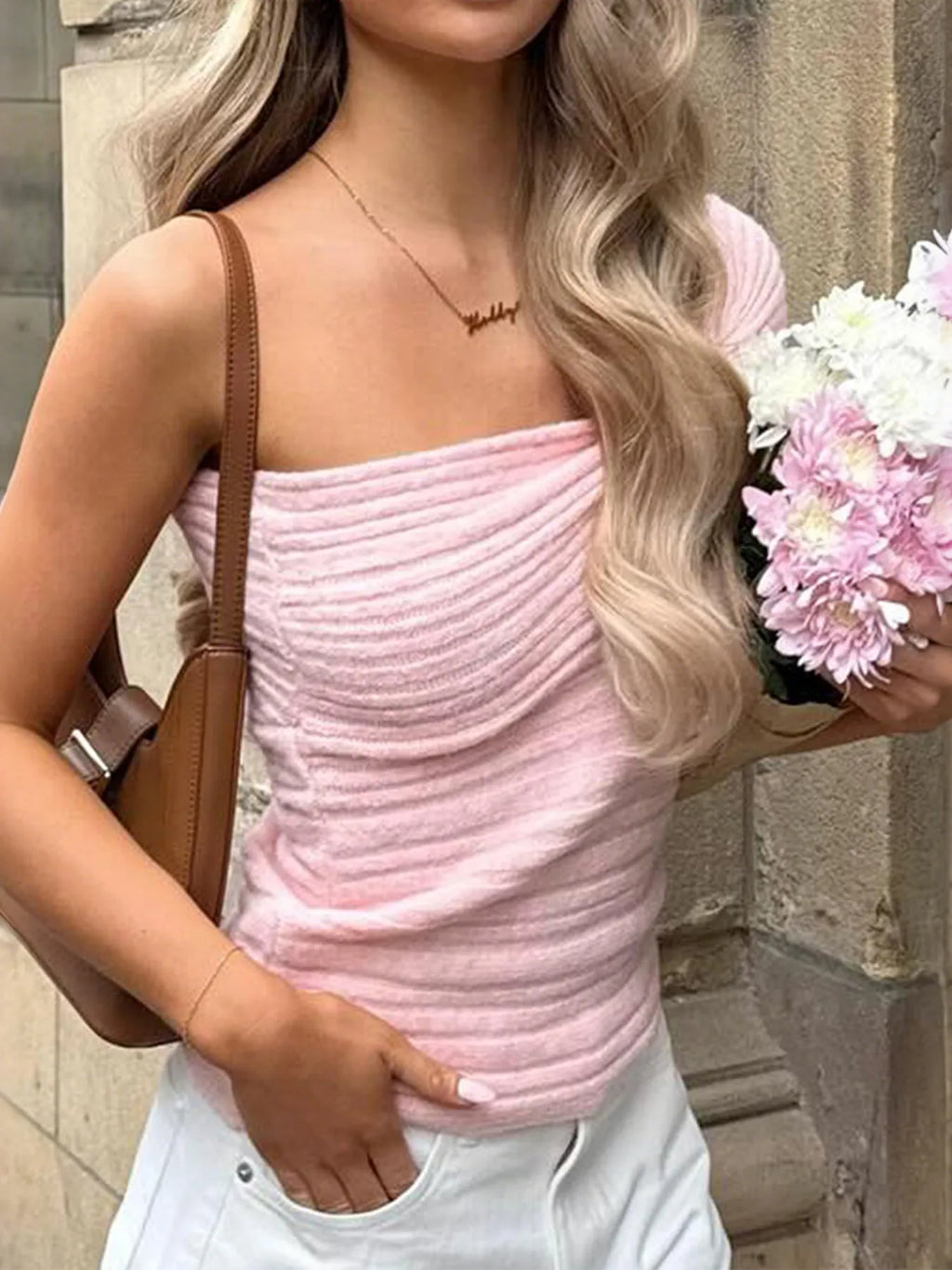 One Shoulder Ribbed Sweater