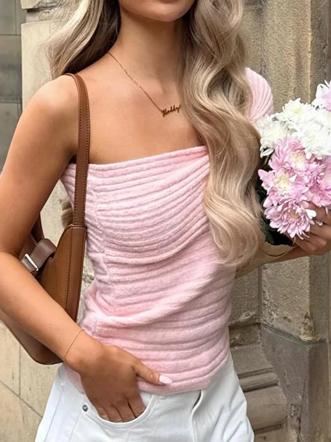 One Shoulder Ribbed Sweater