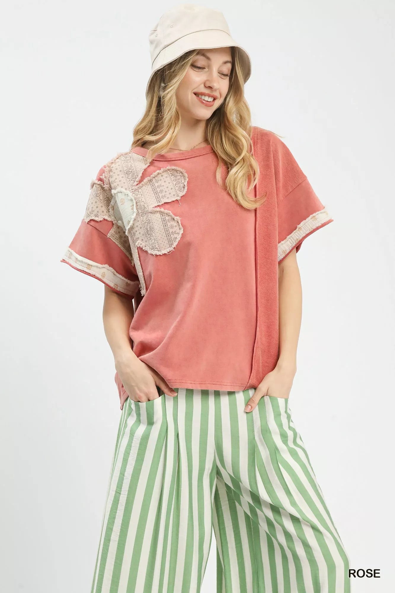 Umgee French Terry Top with Flower Patch