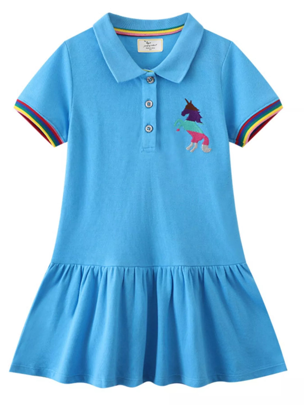 Children's Unicorn Embroidered Ruffled Polo Dress