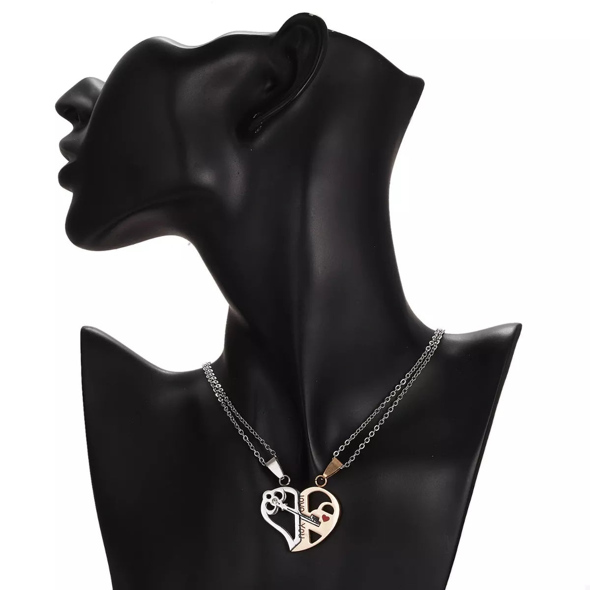 2 Piece Couple Heart Lock Key Necklace