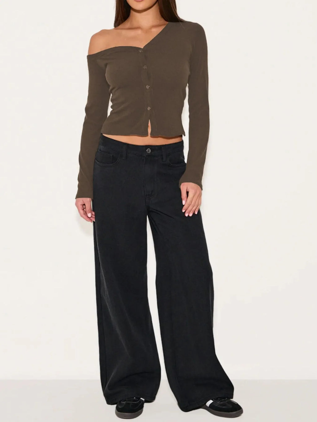 Asymmetrical Neck Button Up Cardigan