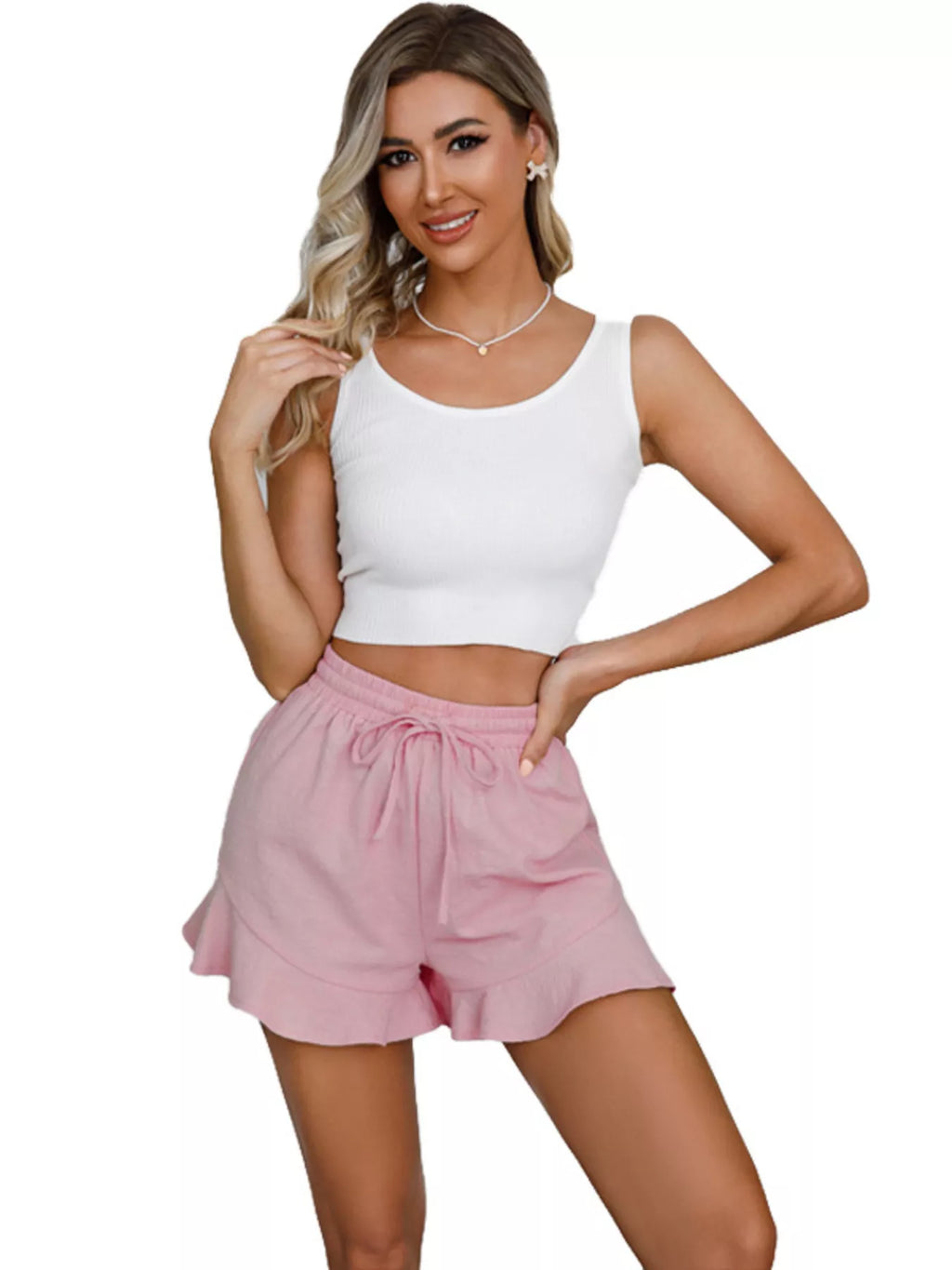 Ruffle Hem Drawstring Shorts