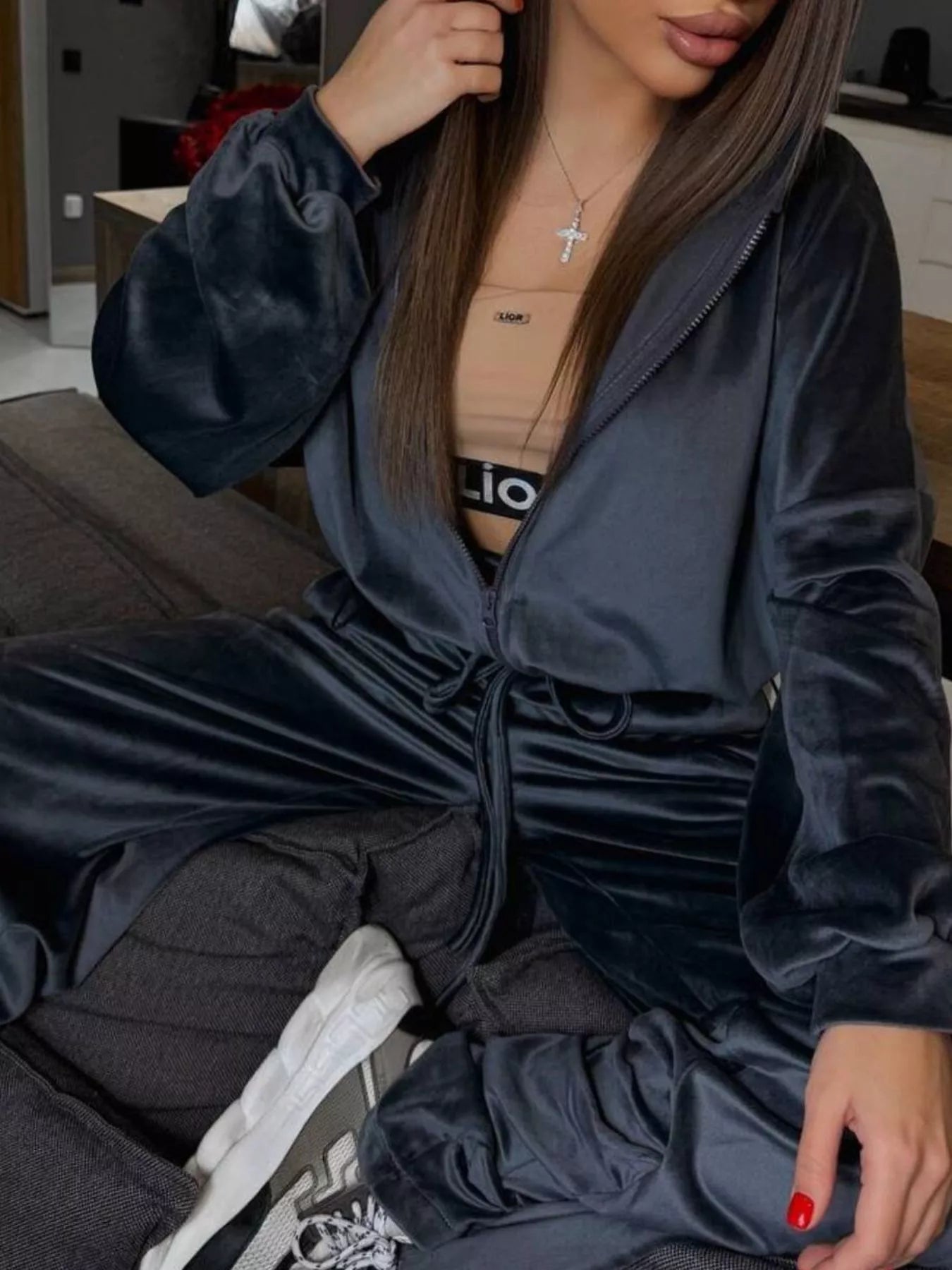 Zip Up Cropped Outerwear and Pants Set