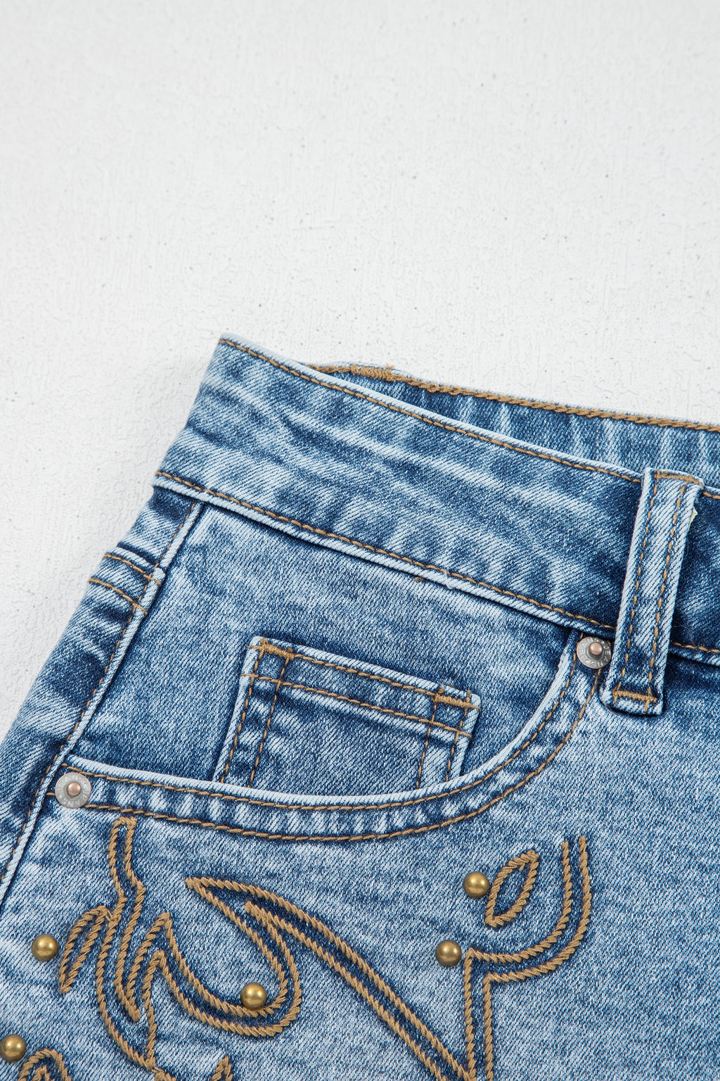 Western Embroidered Studded Denim Shorts