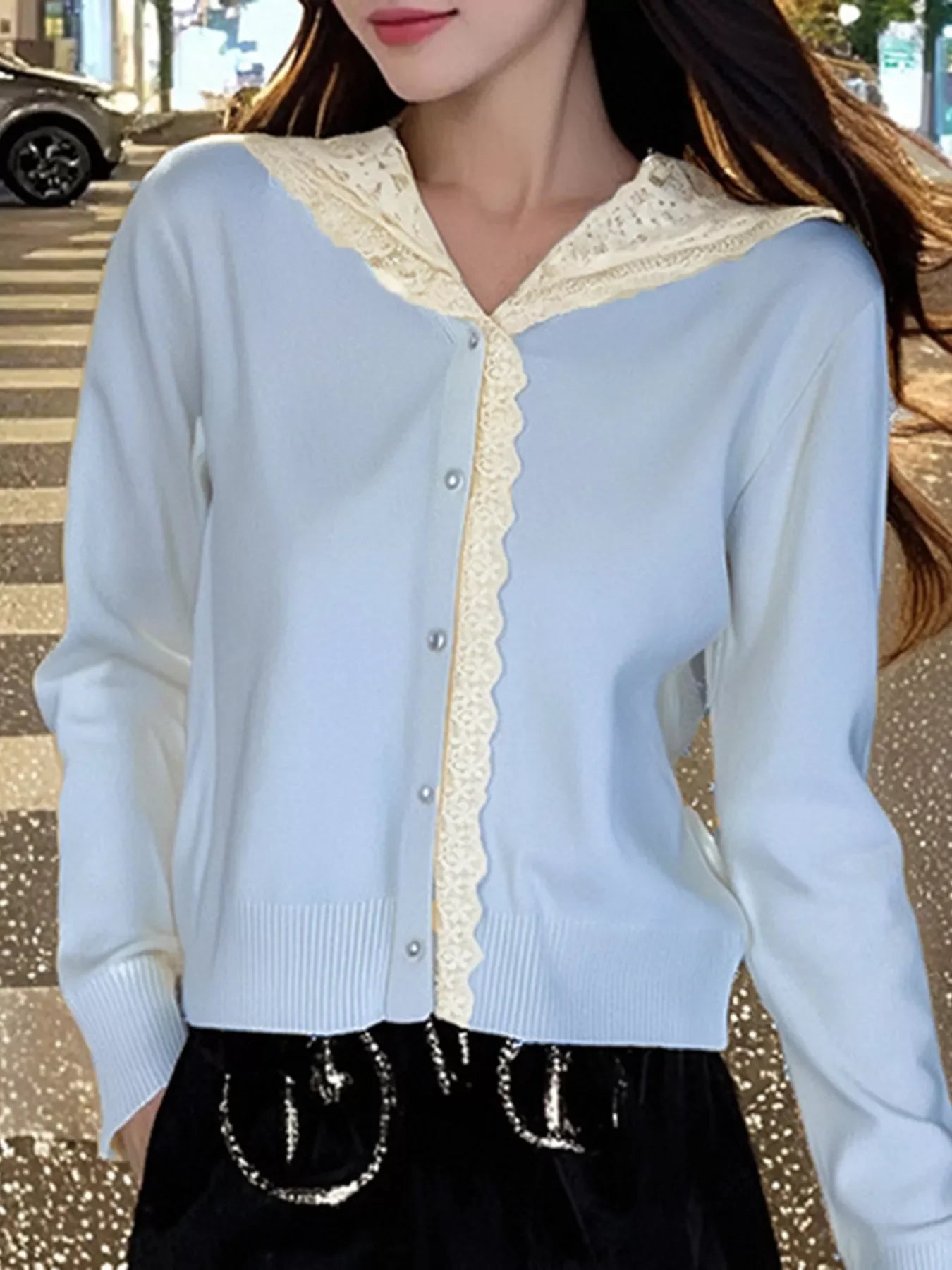 Lace Trim Hooded Cardigan