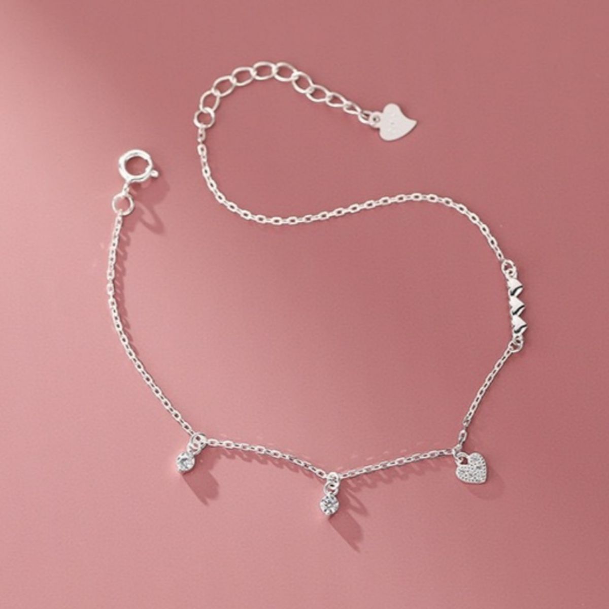 Heart Charm 925 Sterling Silver Bracelet