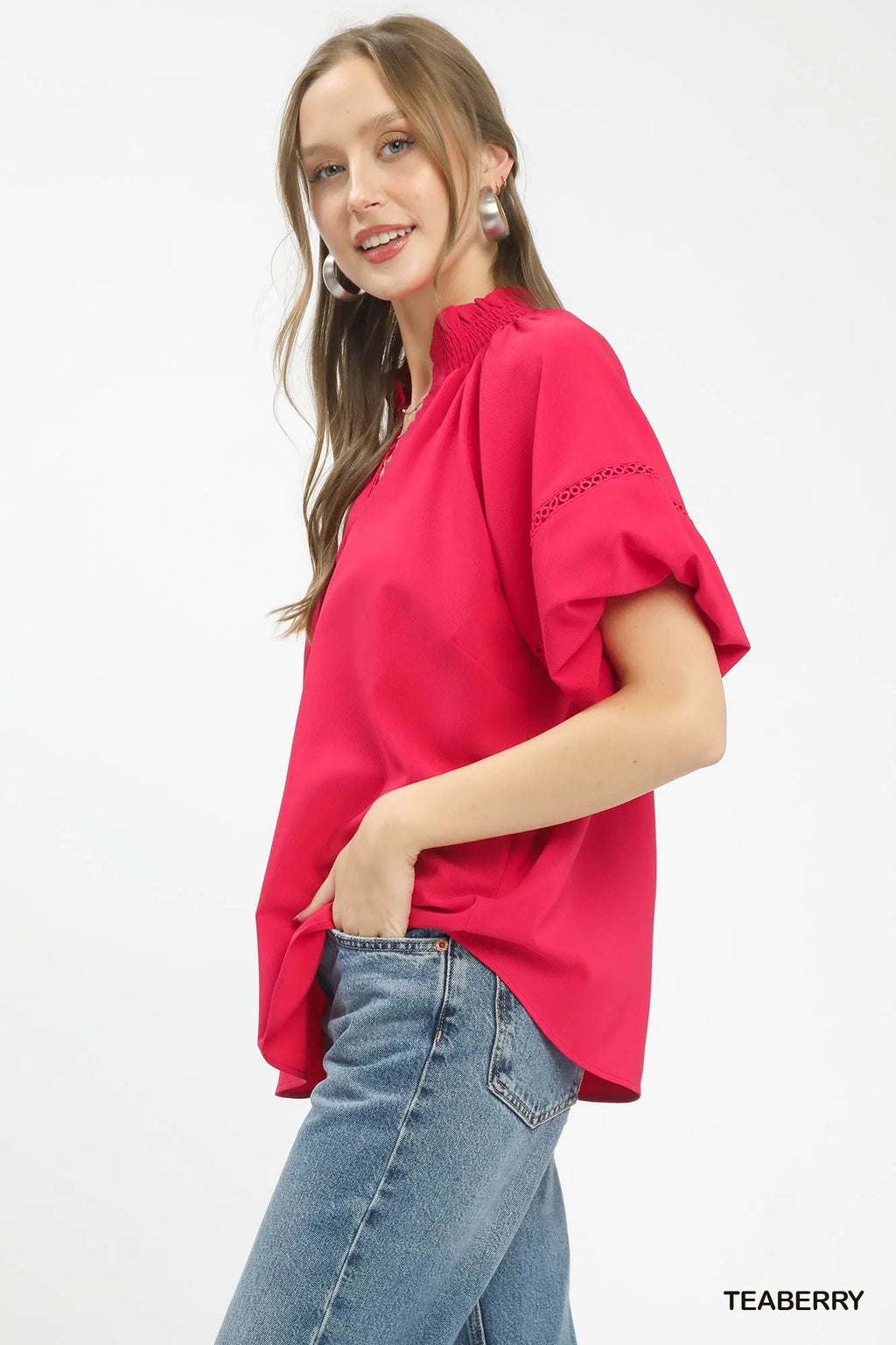 Umgee Lace Trim Peasant Top
