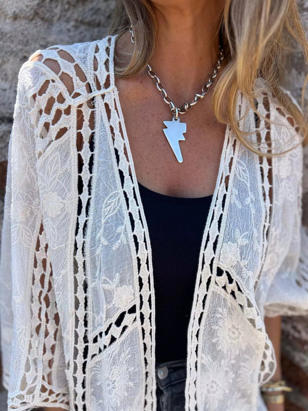 Full Size Embroidered Open Front Cardigan Plus Size