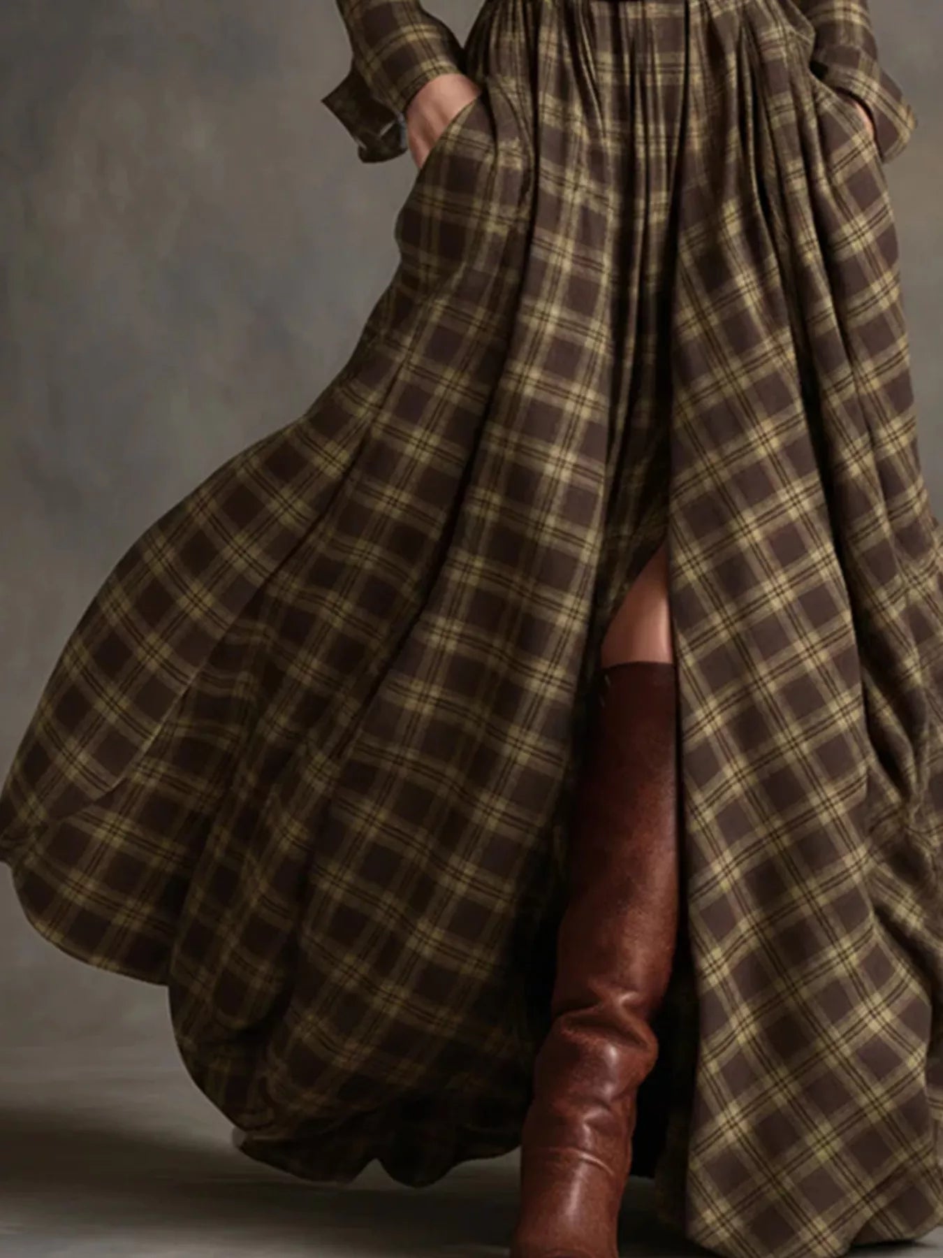 Plaid Button Front Maxi Shirt Dress