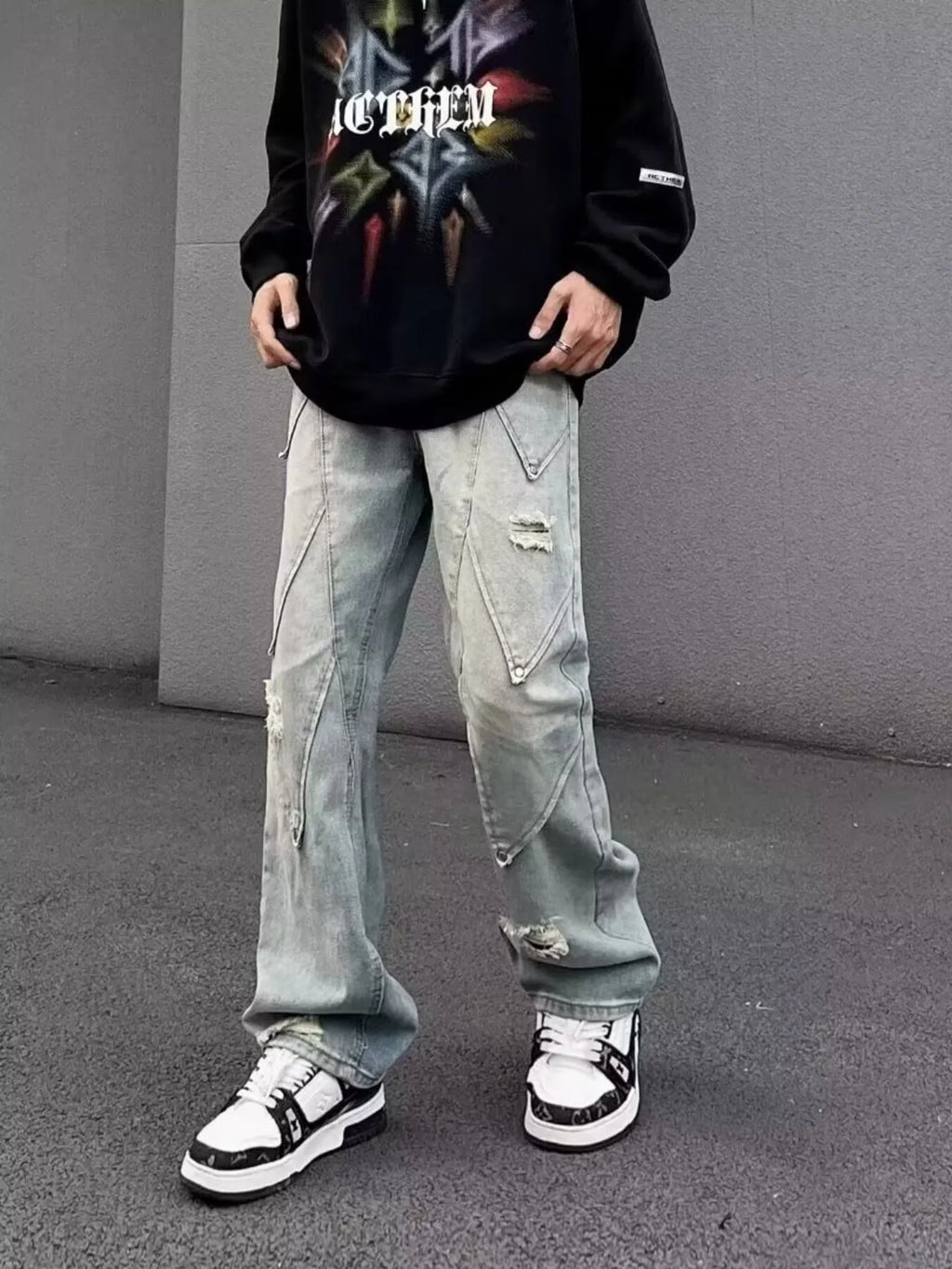 Men's Full Size Distressed Wide Leg Jeans Plus Size