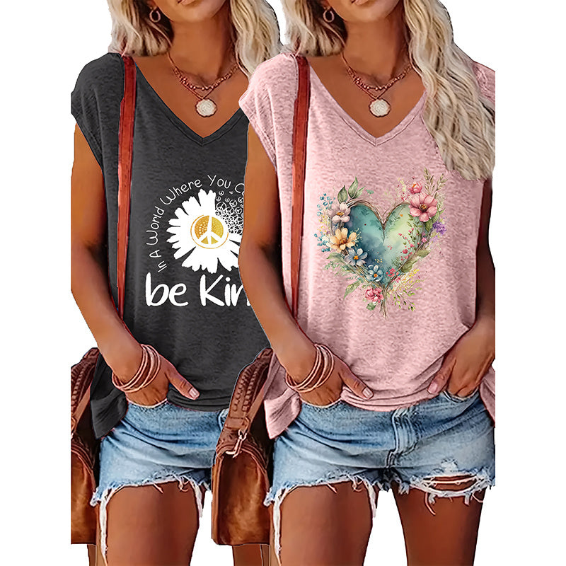 2-Pack Wildflowers Graphic Print V-Neck Tee Tops