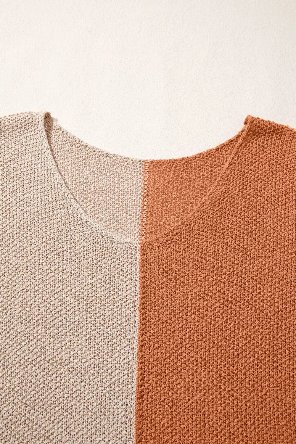 Color Block Knit V Neck Loose Sweater