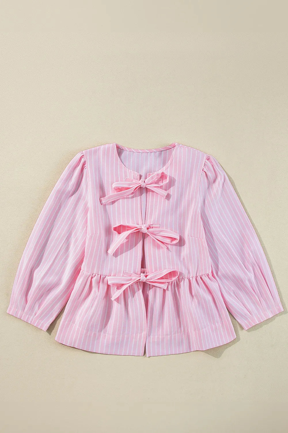 Tie Front Striped Peplum Blouse