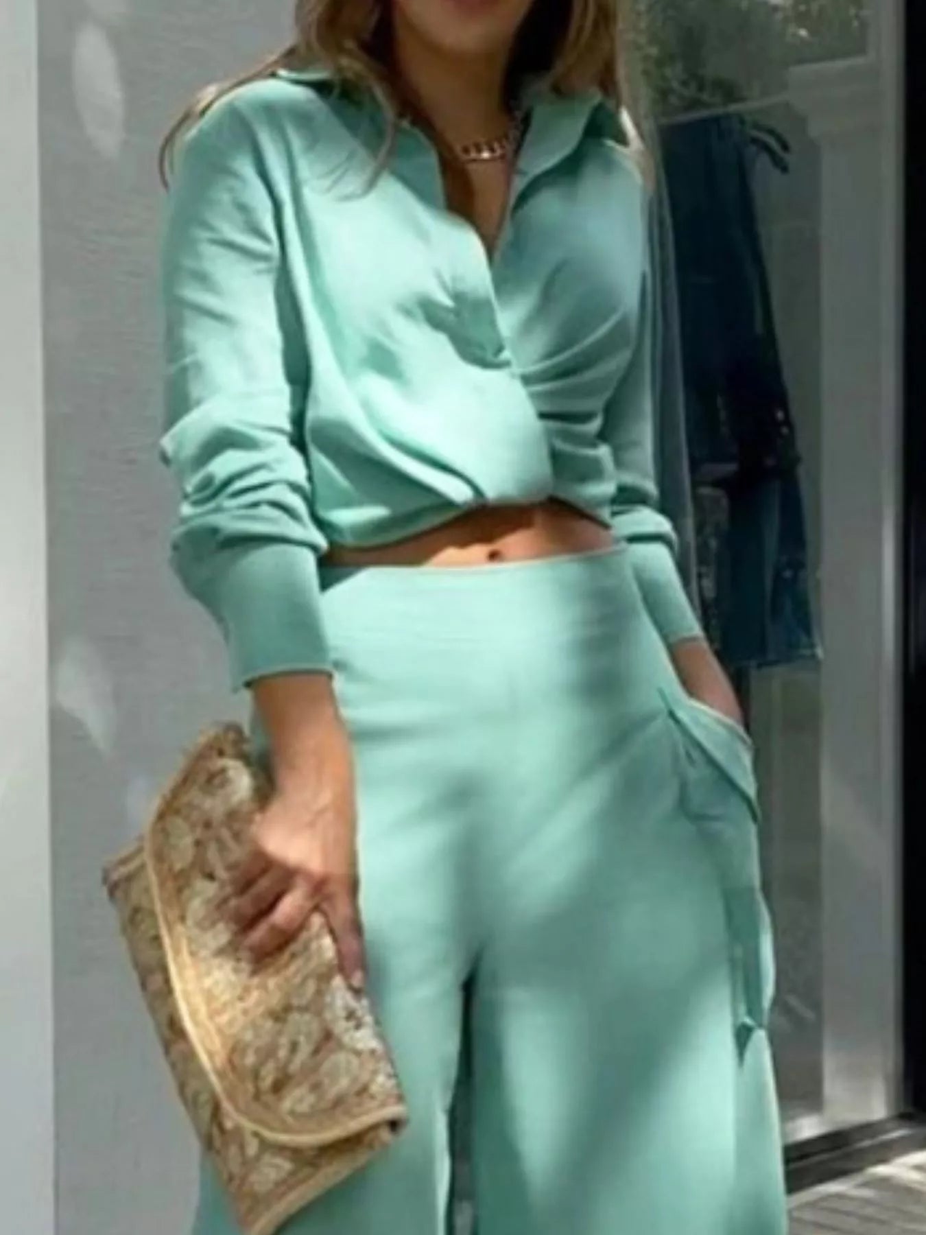 Long Sleeve Shirt and Wide Leg Pants Set
