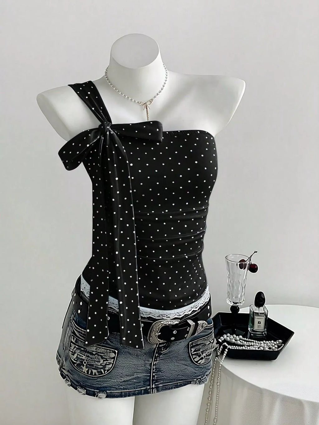 Polka Dot One-Shoulder Cami