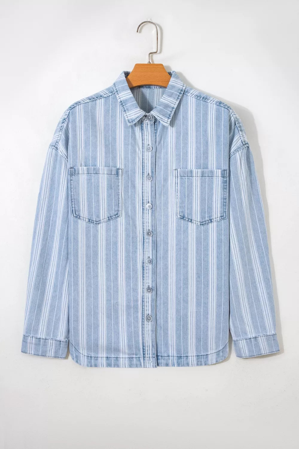 Stripe Boyfriend Chest Pocket Classic Denim Shacket
