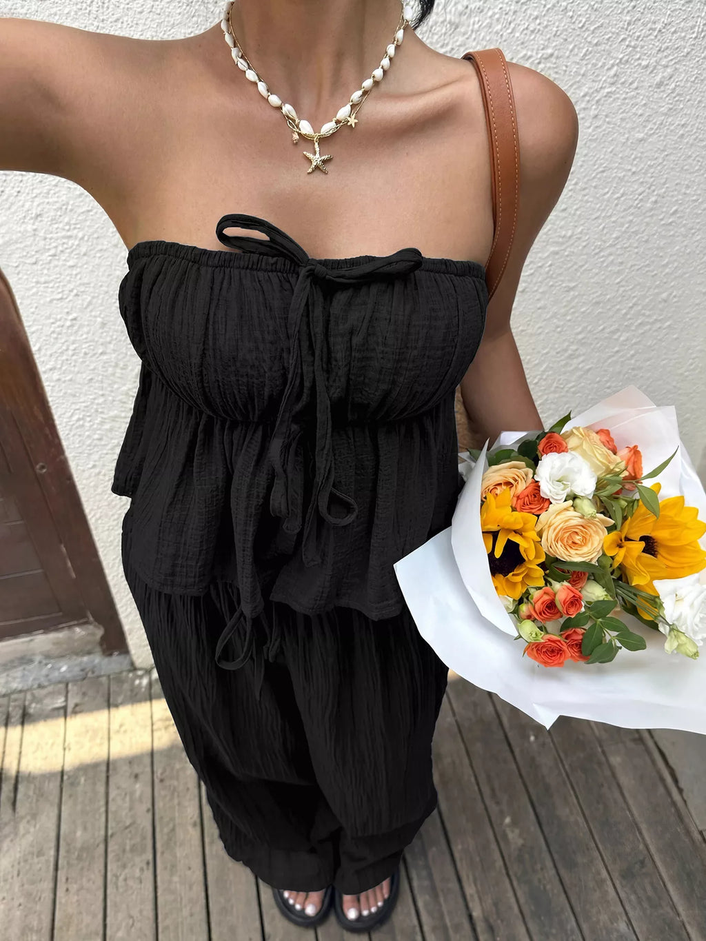 Tube Top and Wide-Leg Pants Set