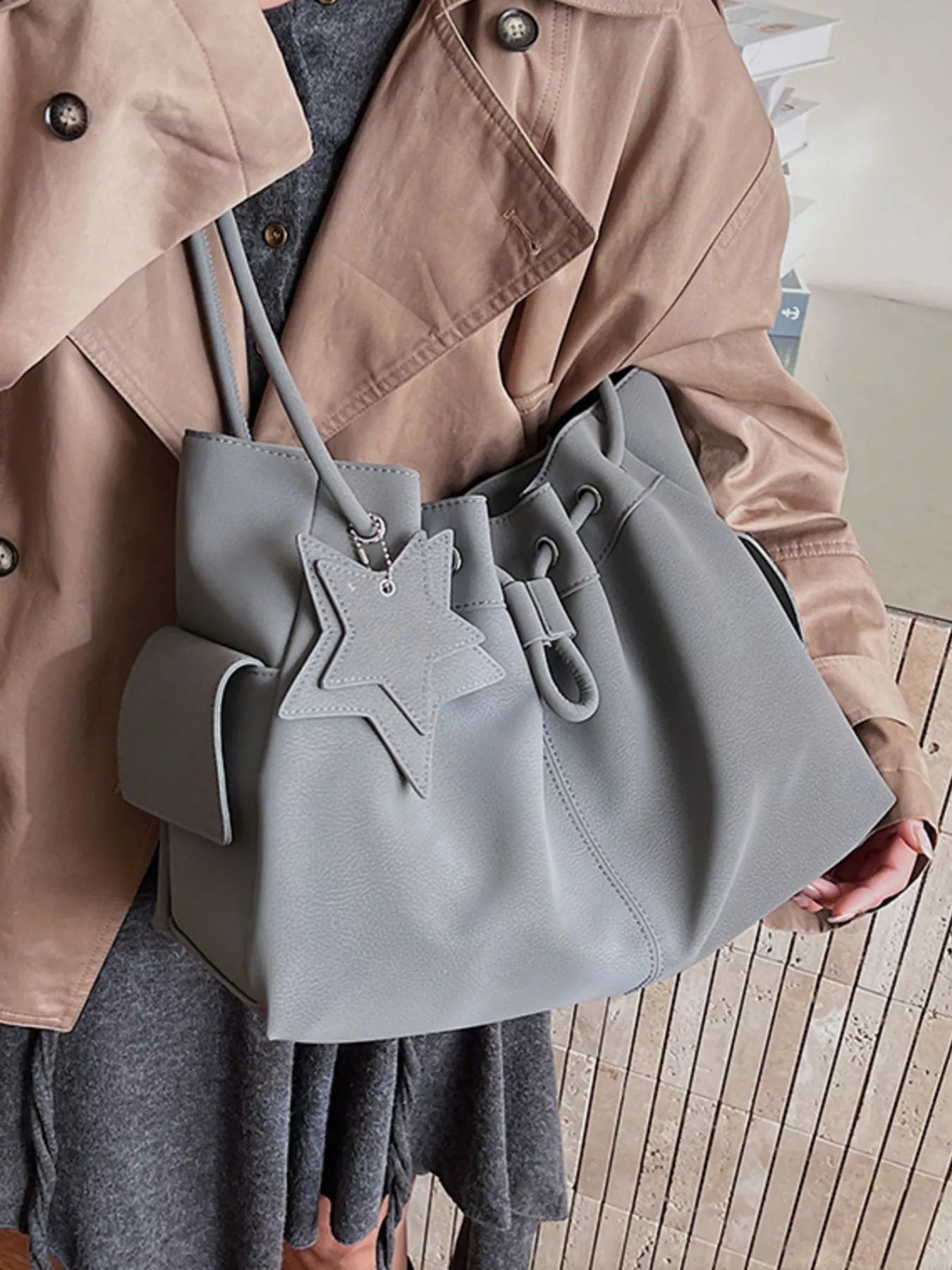 Drawstring Shoulder Bag with Star Charm