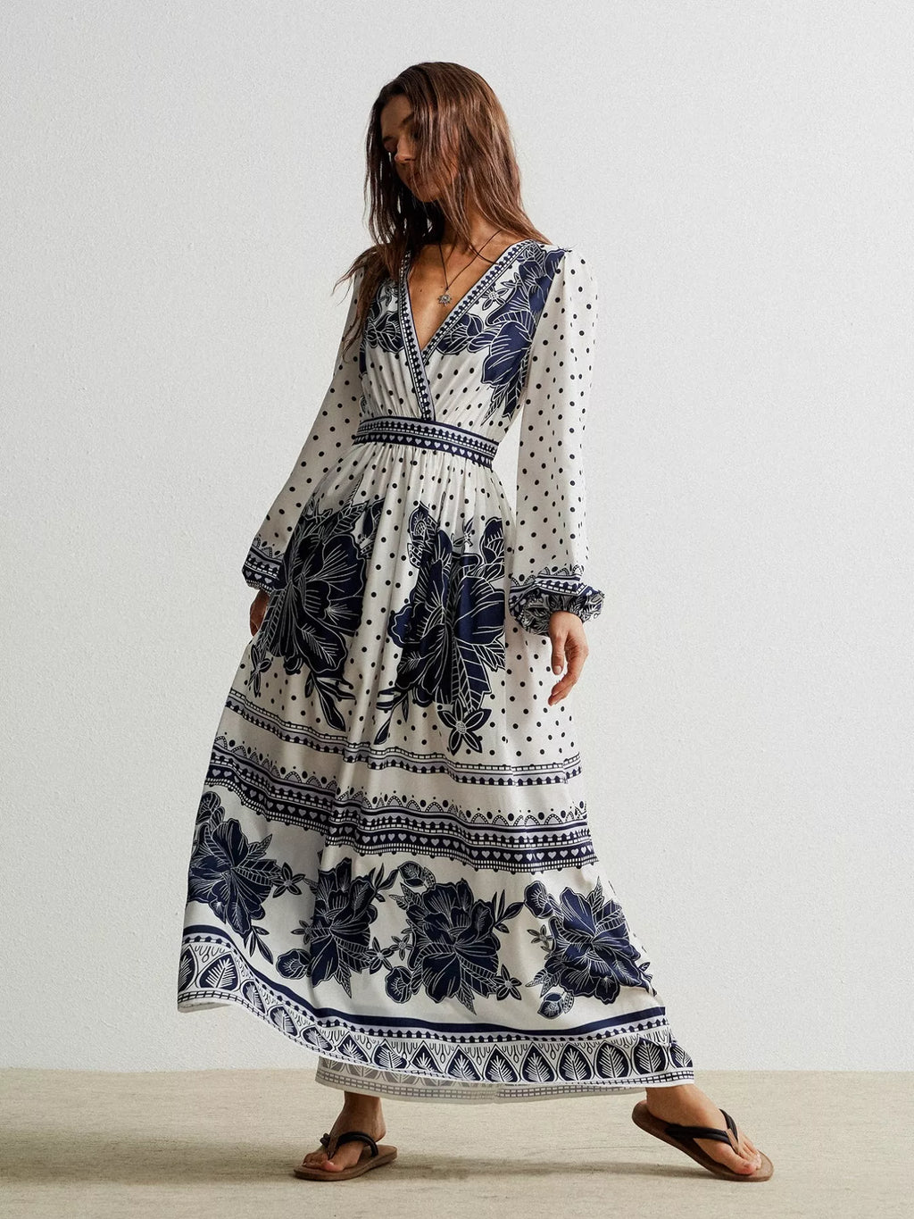 Floral Print Long Sleeve Maxi Dress