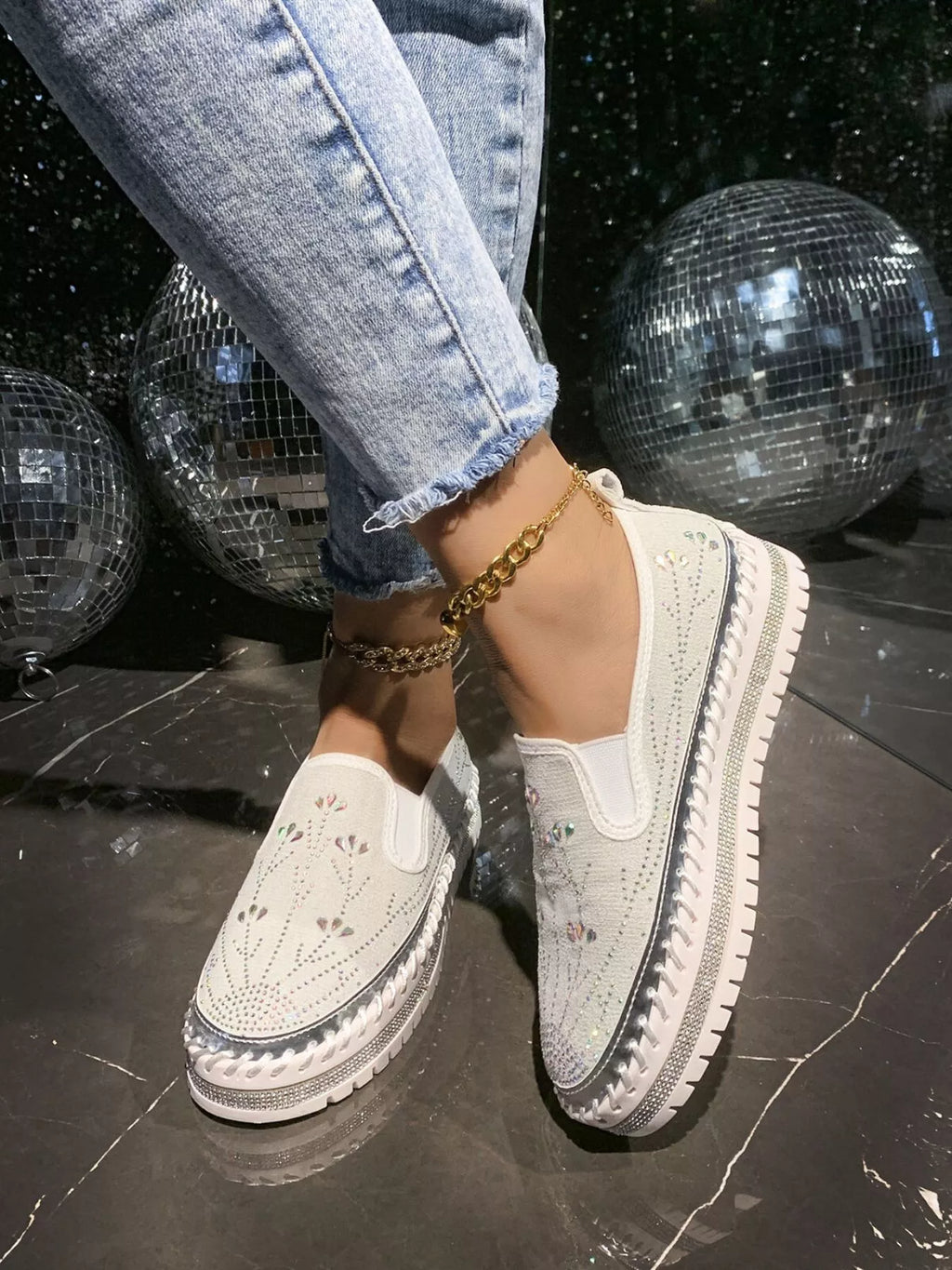 Rhinestone Embellished Platform Loafers