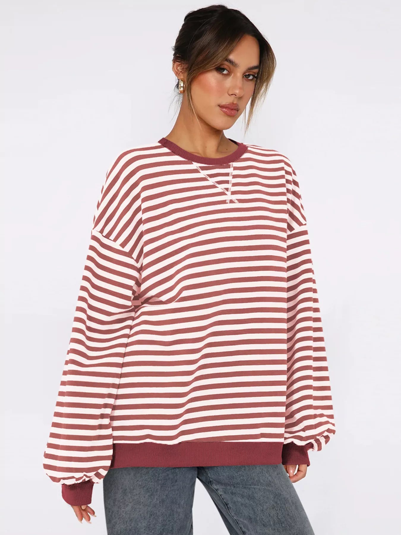 Striped Round Neck Long Sleeve Sweatshirt