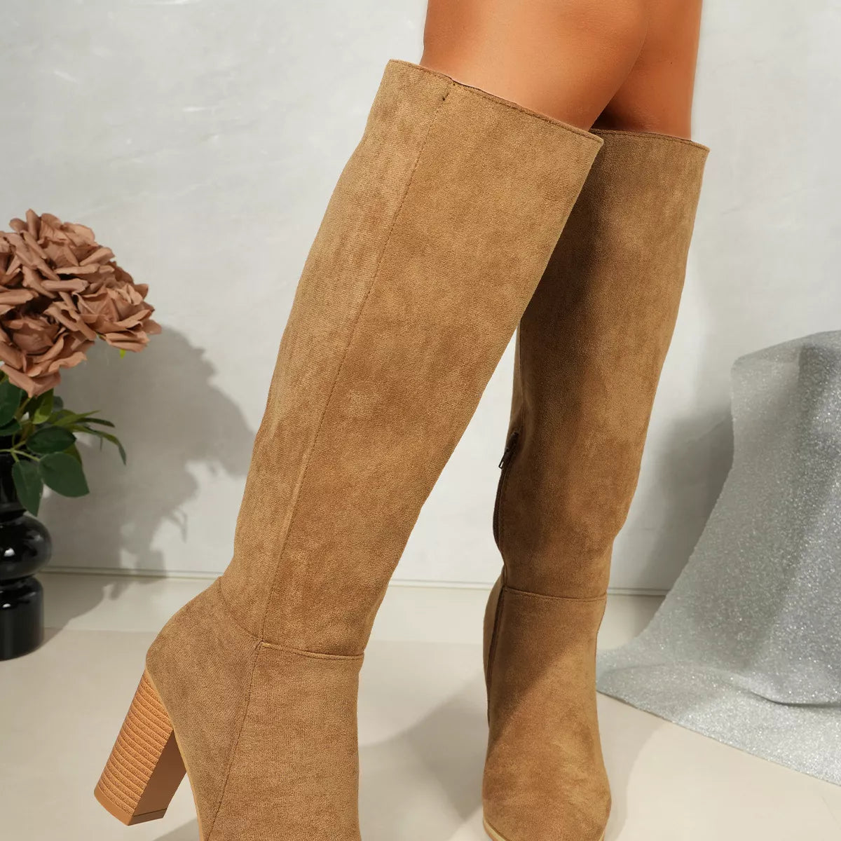 Point Toe Block Heels Boots