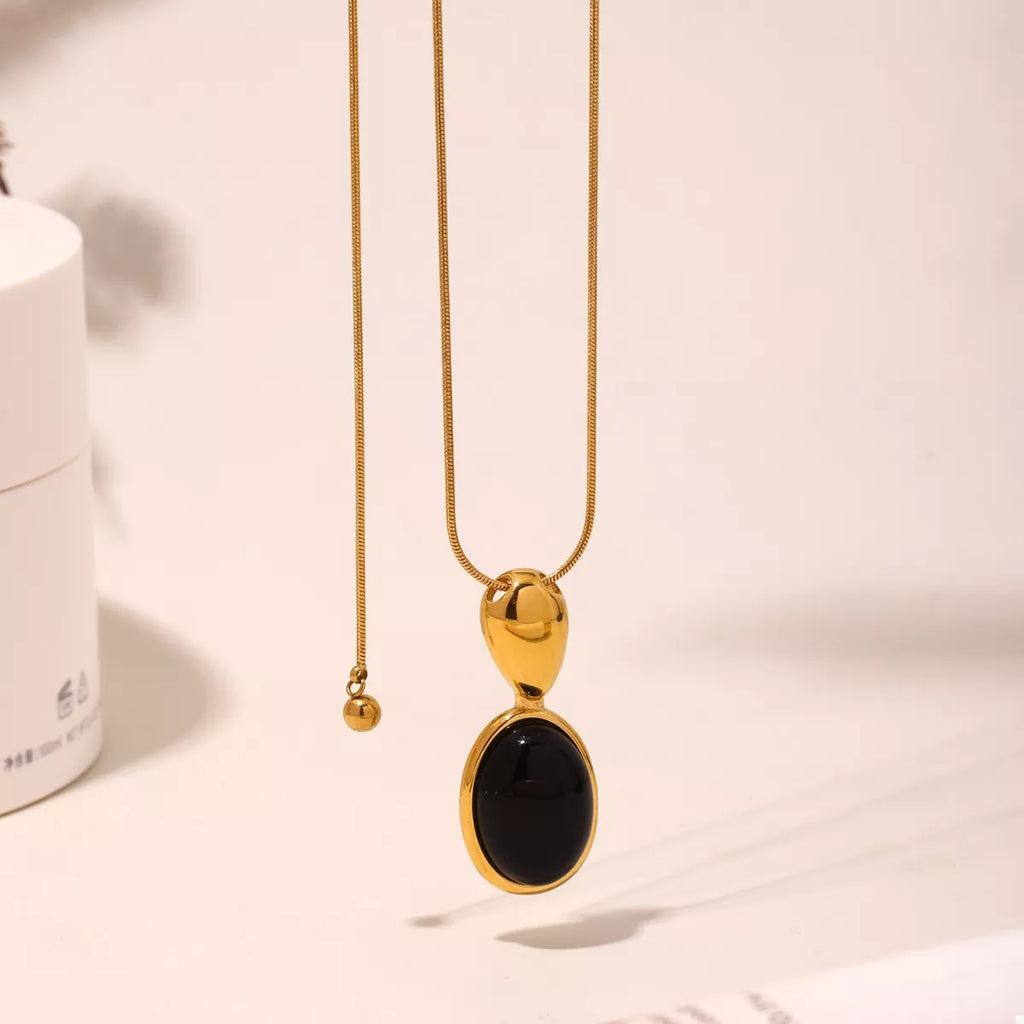 18K Gold-Plated Stainless Steel Necklace with Teardrop Pendant