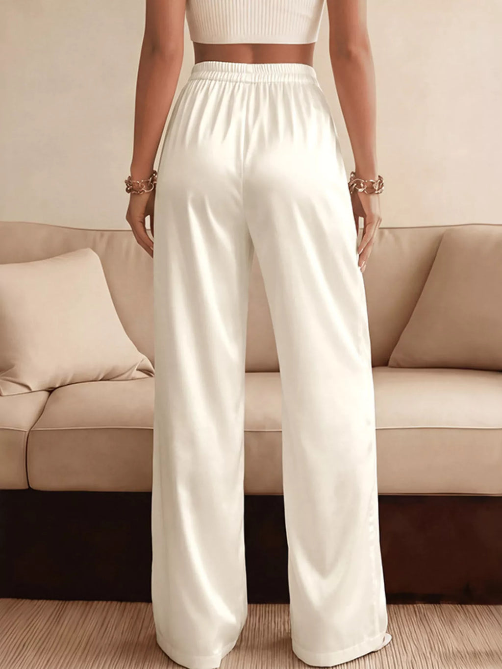 Lace Waist Wide Leg Pants