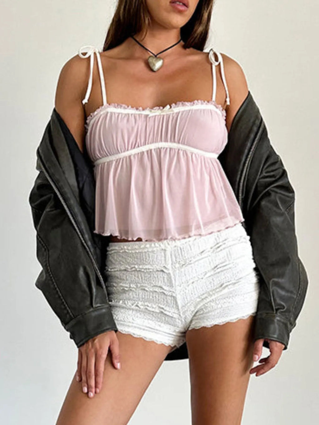 Contrast Trim Tie Straps Cami