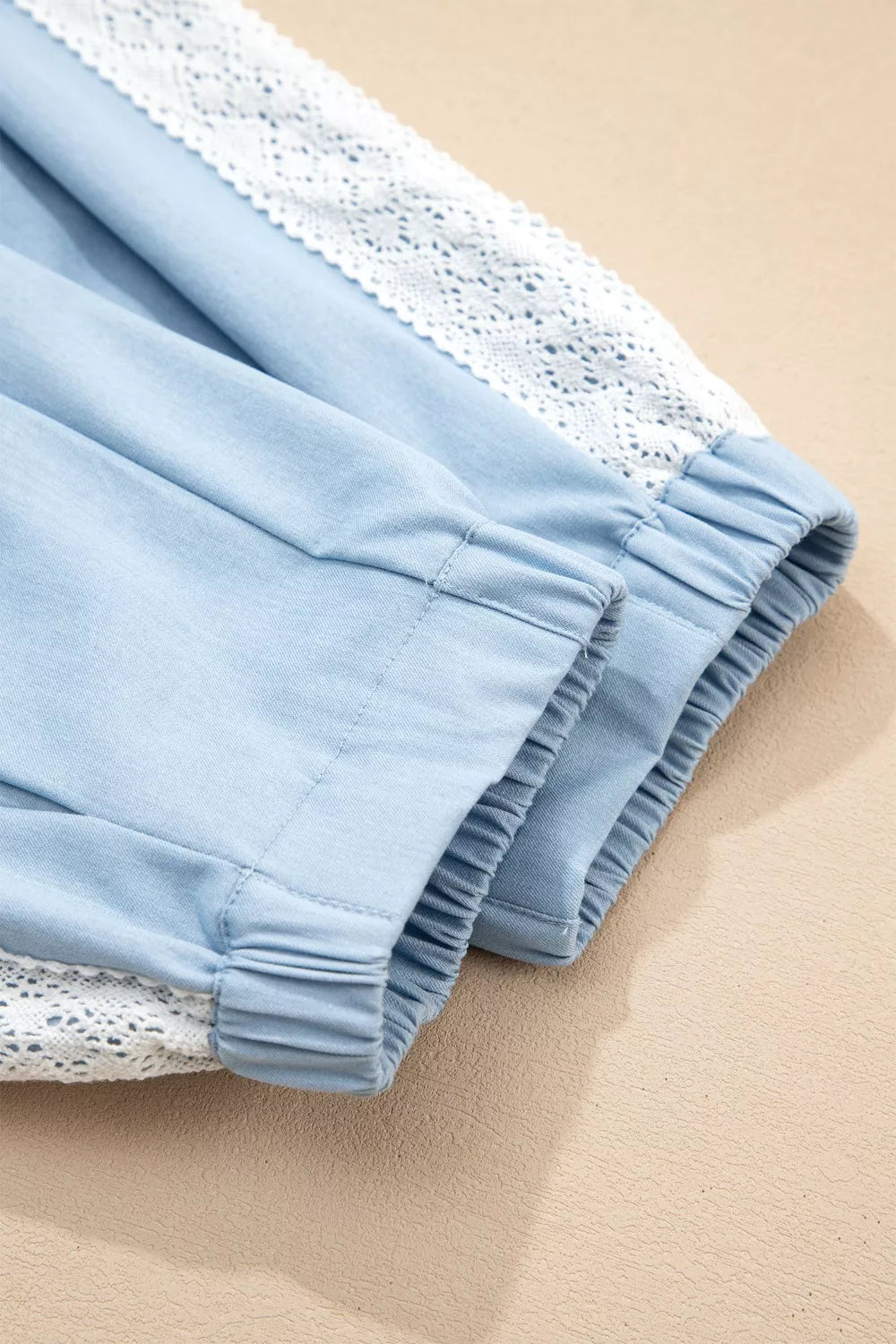 Lace Accent Floral Patched Pocket Pleated Wide Leg Slouchy Pants