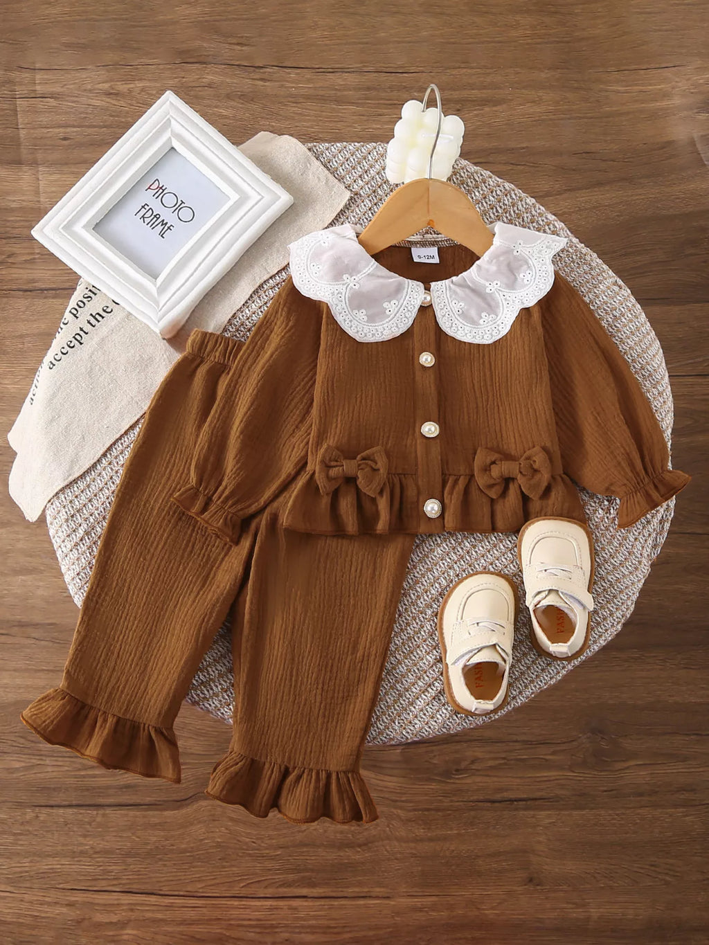 Children's Ruffle Trim Bow Decor Baby Set
