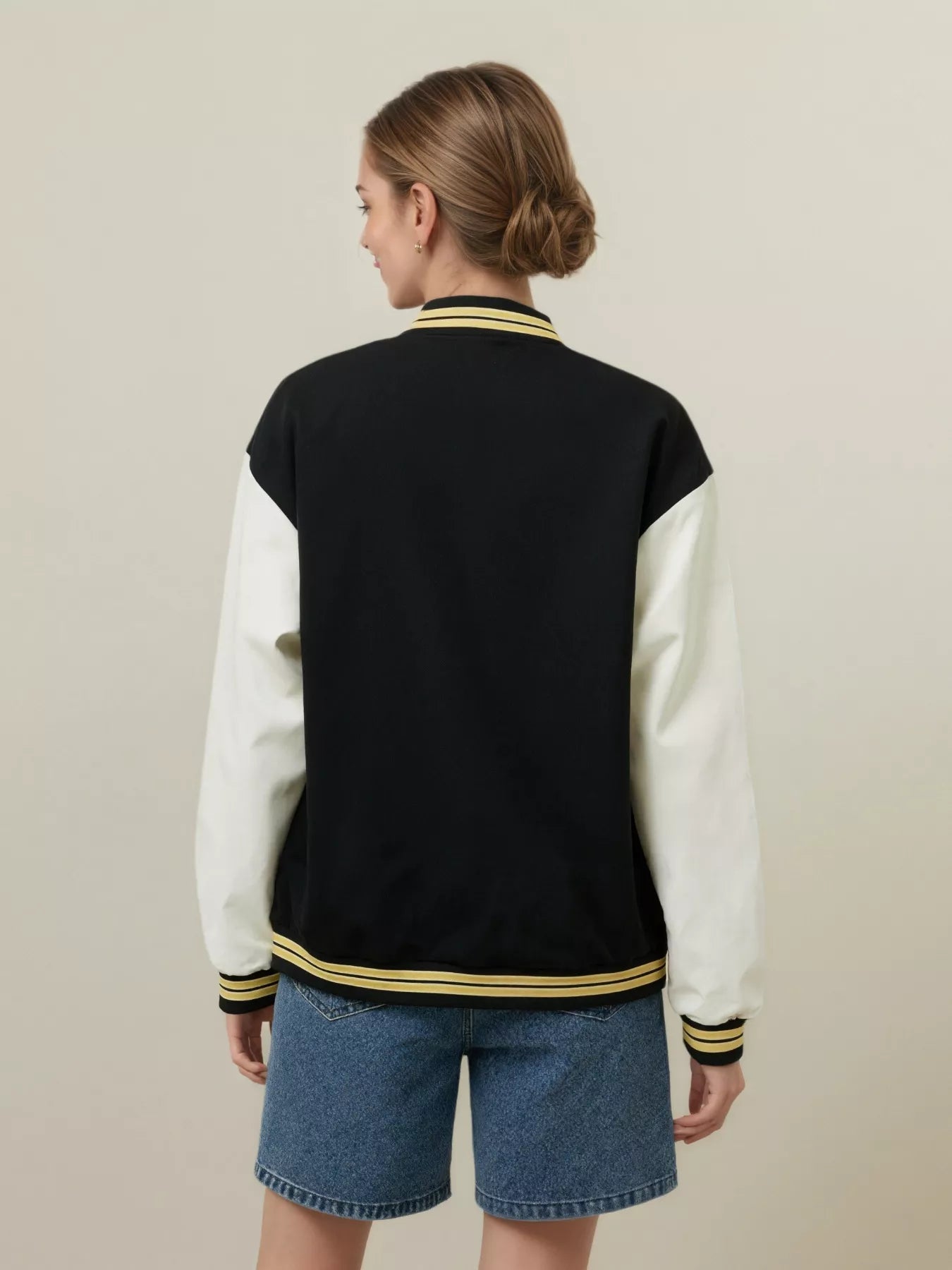 Plus Size Contrast Sleeves Snap Down Jacket
