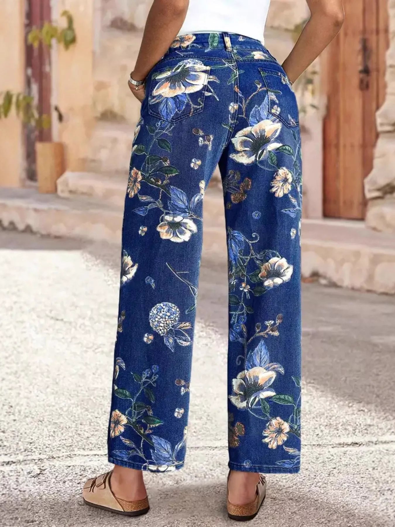 Floral Print Wide Leg Jeans