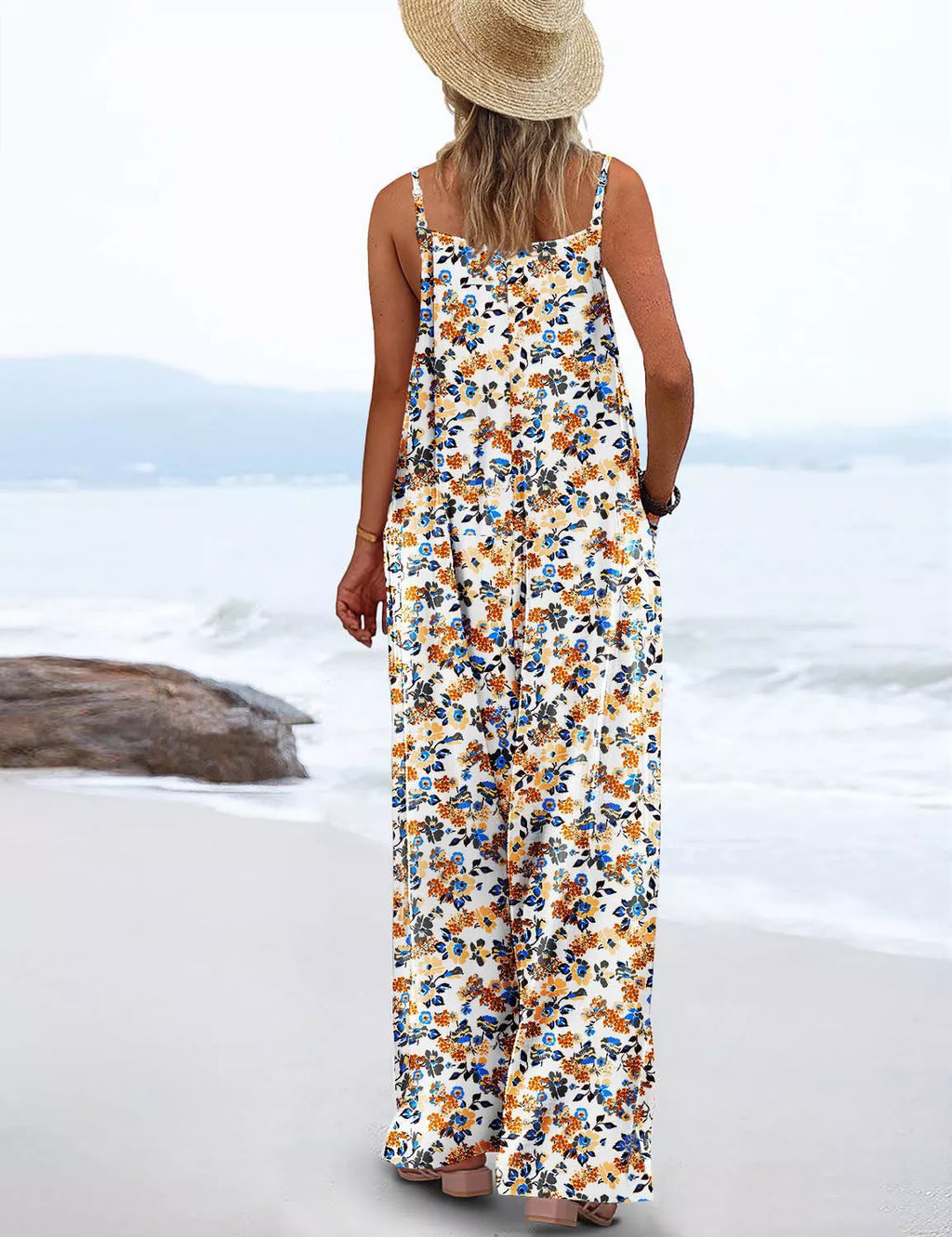 Full Size Floral Print Wide Leg Casual Jumpsuit Plus Size