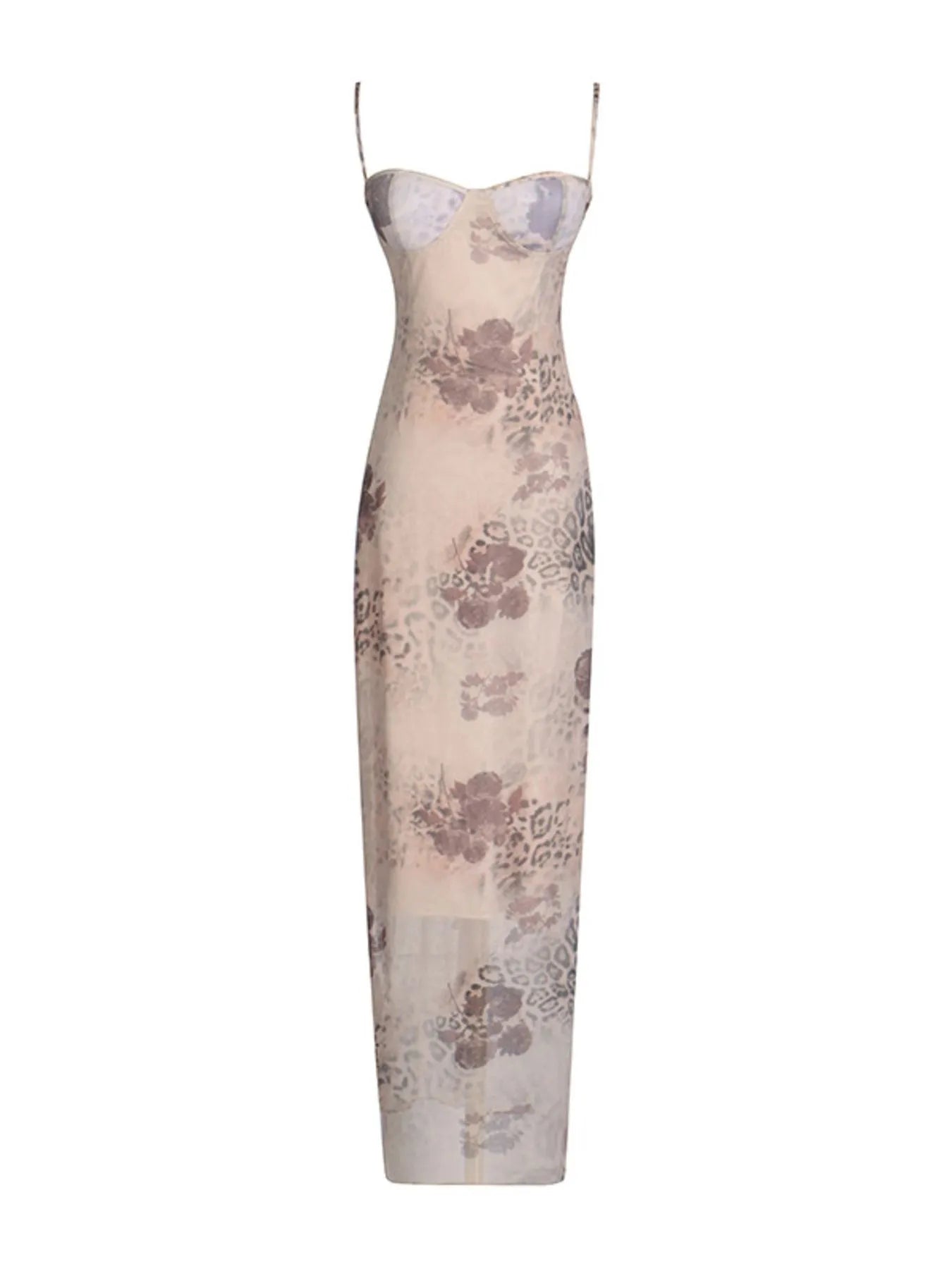 Printed Sweetheart Neck Bodycon Maxi Dress