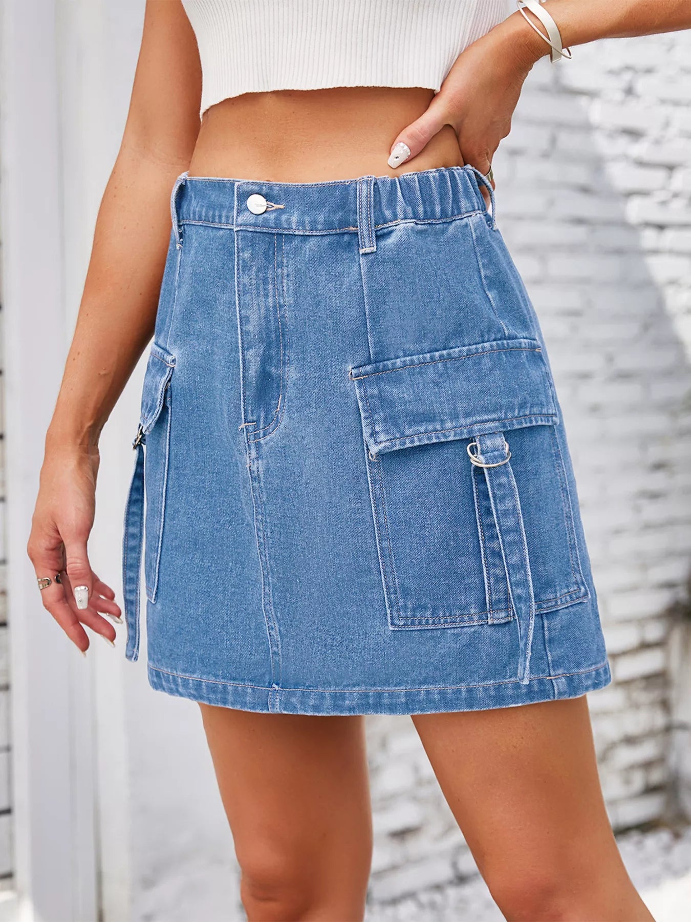 Casual Cargo Denim Skirt