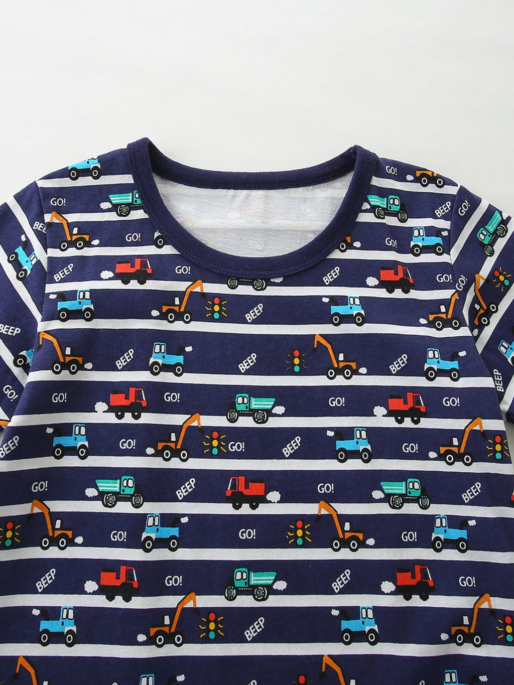 Children's Vehicle Print Striped Tee & Shorts Set